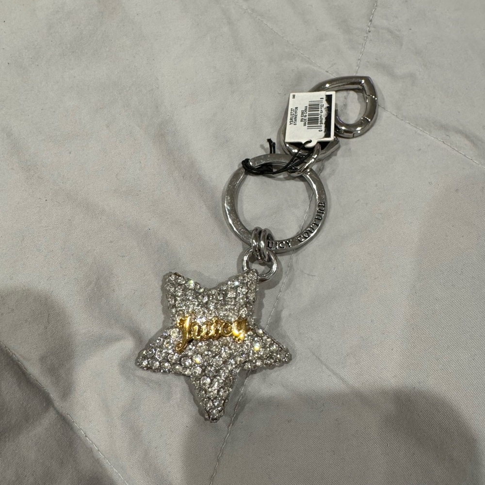 Juicy Couture Sparkling Silver Star Keychain with Gold Accent
